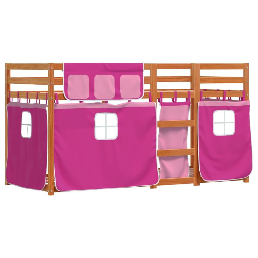 Stapelbed met gordijnen 90x190 cm grenenhout roze Bedden & bedframes | Creëer jouw Trendy Thuis | Gratis bezorgd & Retour | Trendy.nl