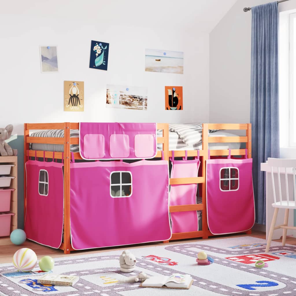 Stapelbed met gordijnen 90x190 cm grenenhout roze Bedden & bedframes | Creëer jouw Trendy Thuis | Gratis bezorgd & Retour | Trendy.nl