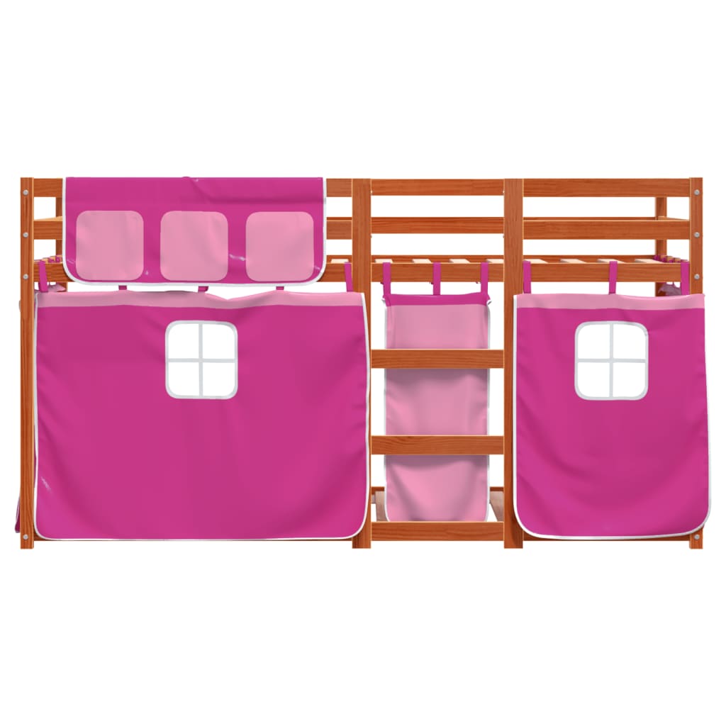 Stapelbed met gordijnen 90x190 cm grenenhout roze Bedden & bedframes | Creëer jouw Trendy Thuis | Gratis bezorgd & Retour | Trendy.nl