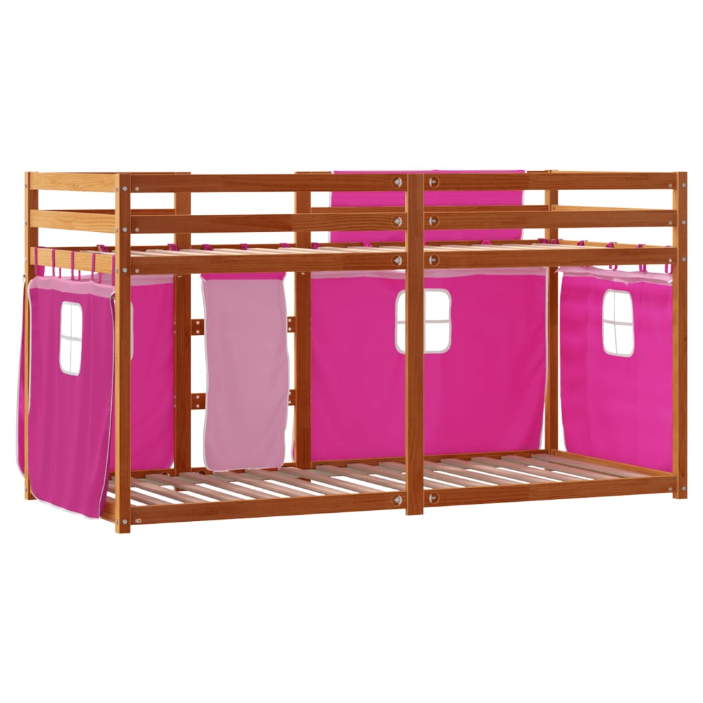 Stapelbed met gordijnen 90x190 cm grenenhout roze Bedden & bedframes | Creëer jouw Trendy Thuis | Gratis bezorgd & Retour | Trendy.nl