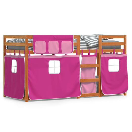 Stapelbed met gordijnen 90x190 cm grenenhout roze Bedden & bedframes | Creëer jouw Trendy Thuis | Gratis bezorgd & Retour | Trendy.nl