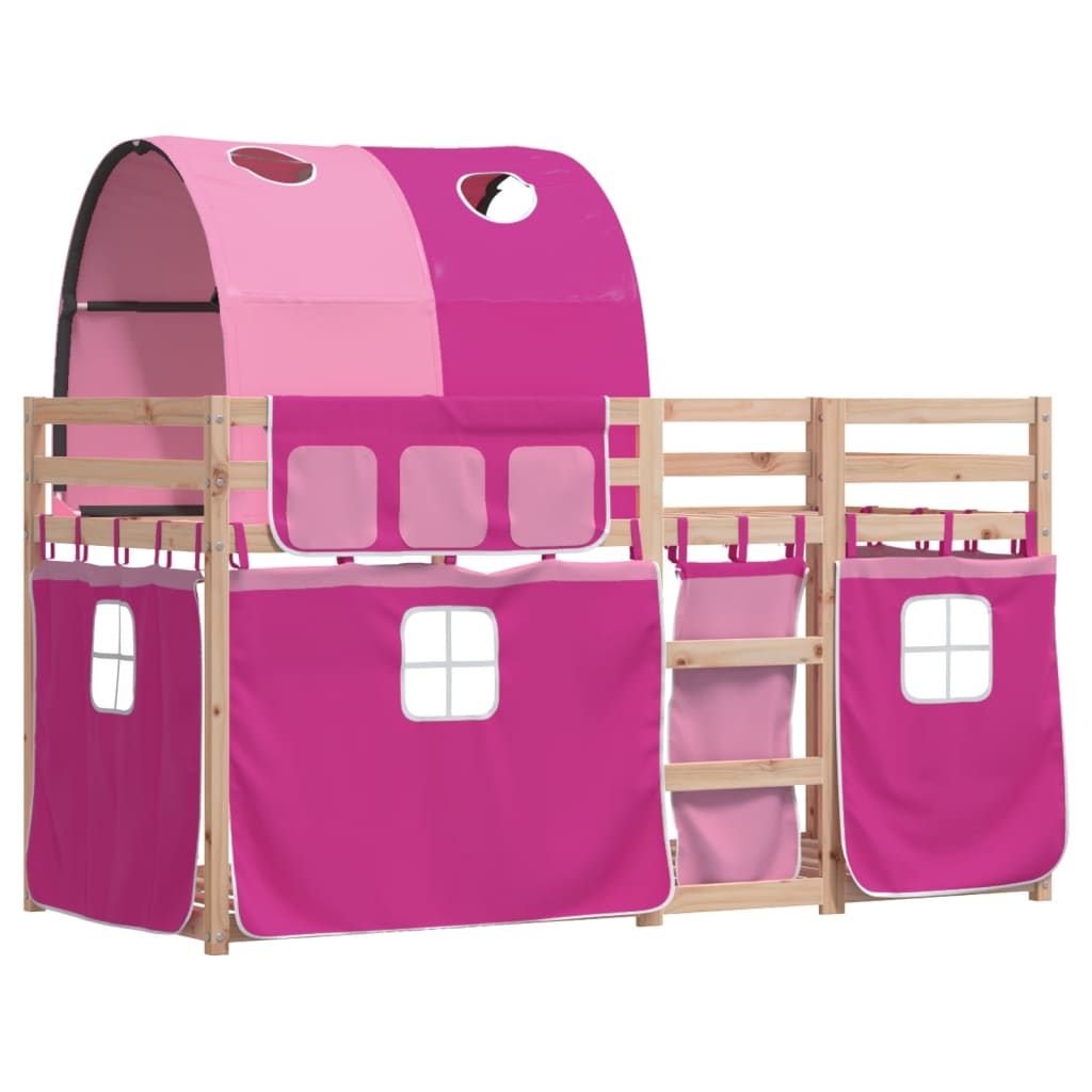 Stapelbed met gordijnen 75x190 cm grenenhout roze Bedden & bedframes | Creëer jouw Trendy Thuis | Gratis bezorgd & Retour | Trendy.nl