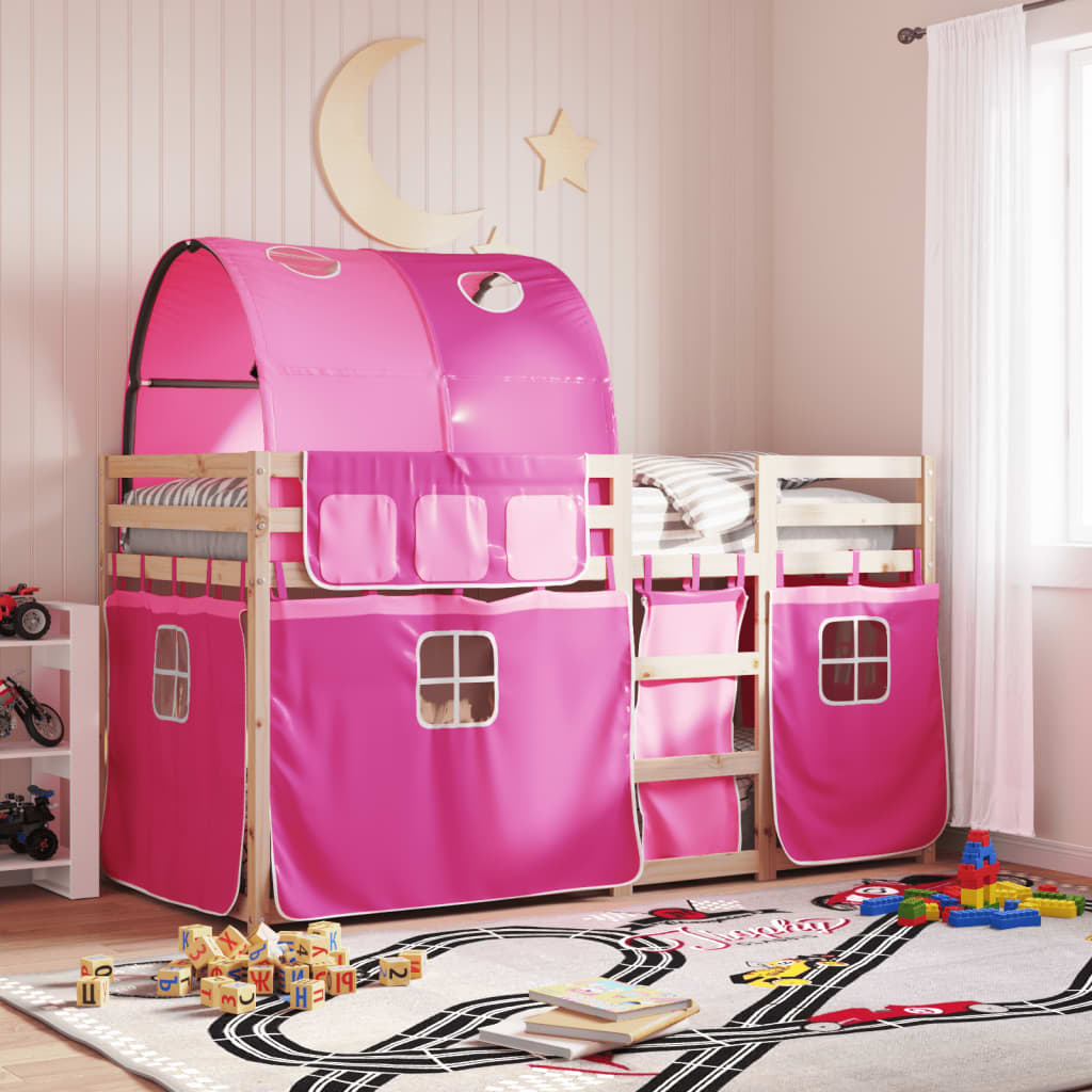 Stapelbed met gordijnen 75x190 cm grenenhout roze Bedden & bedframes | Creëer jouw Trendy Thuis | Gratis bezorgd & Retour | Trendy.nl