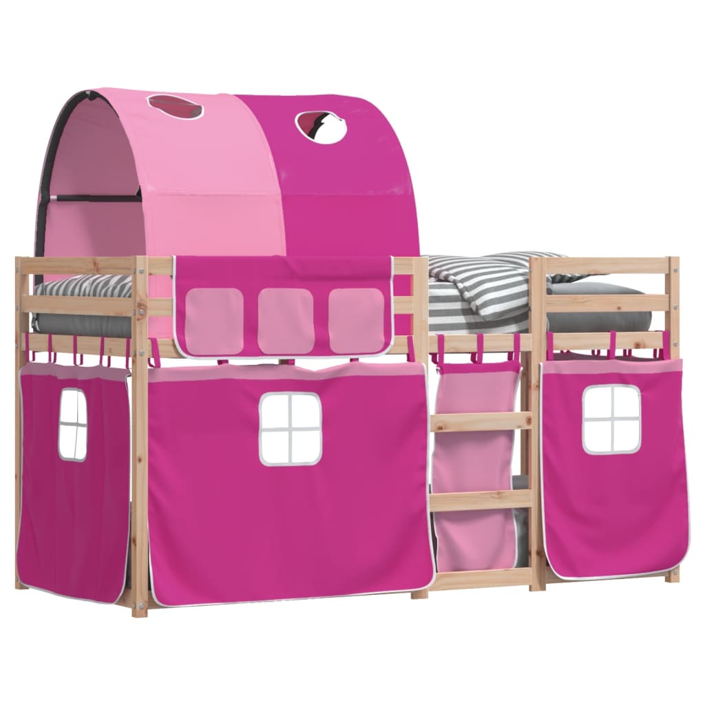 Stapelbed met gordijnen 75x190 cm grenenhout roze Bedden & bedframes | Creëer jouw Trendy Thuis | Gratis bezorgd & Retour | Trendy.nl