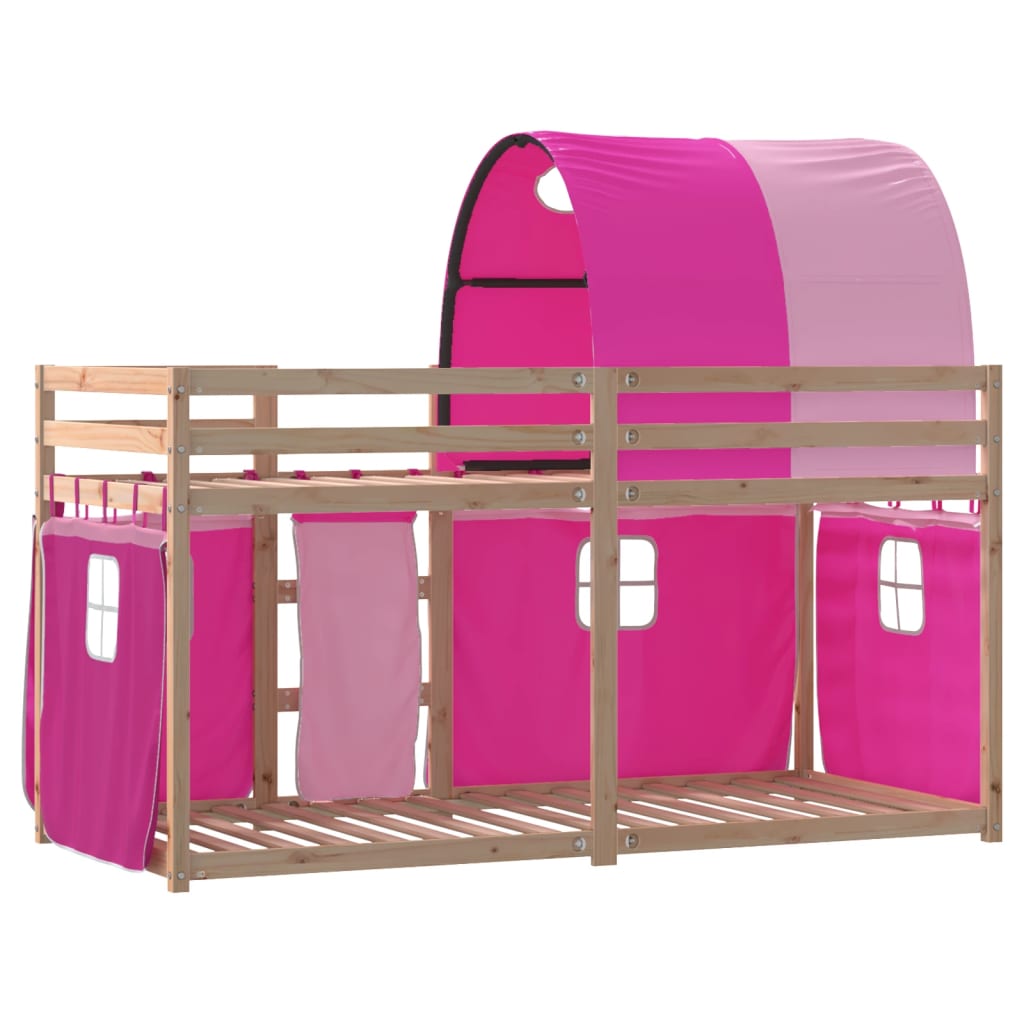 Stapelbed met gordijnen 75x190 cm grenenhout roze Bedden & bedframes | Creëer jouw Trendy Thuis | Gratis bezorgd & Retour | Trendy.nl