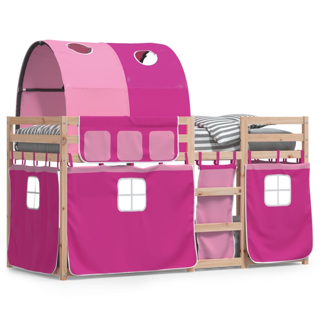 Stapelbed met gordijnen 75x190 cm grenenhout roze Bedden & bedframes | Creëer jouw Trendy Thuis | Gratis bezorgd & Retour | Trendy.nl