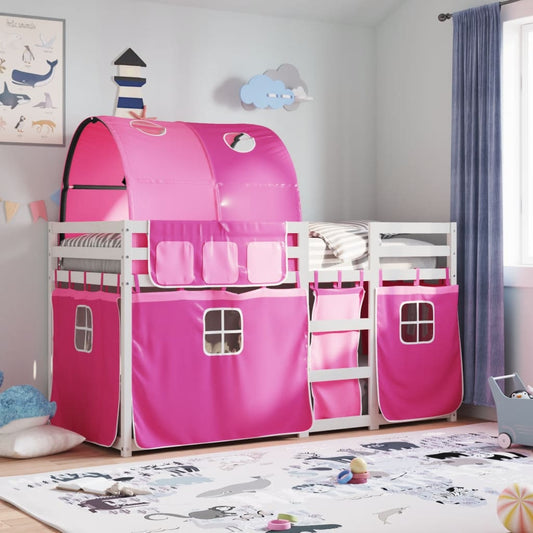 Stapelbed met gordijnen 90x190 cm grenenhout roze Bedden & bedframes | Creëer jouw Trendy Thuis | Gratis bezorgd & Retour | Trendy.nl