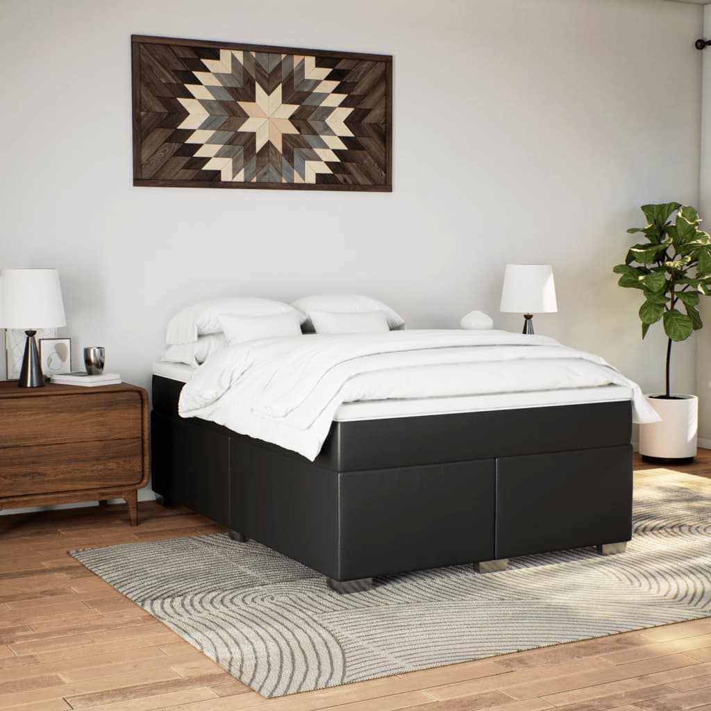 Boxspring met matras kunstleer zwart 140x190 cm Bedden & bedframes | Creëer jouw Trendy Thuis | Gratis bezorgd & Retour | Trendy.nl