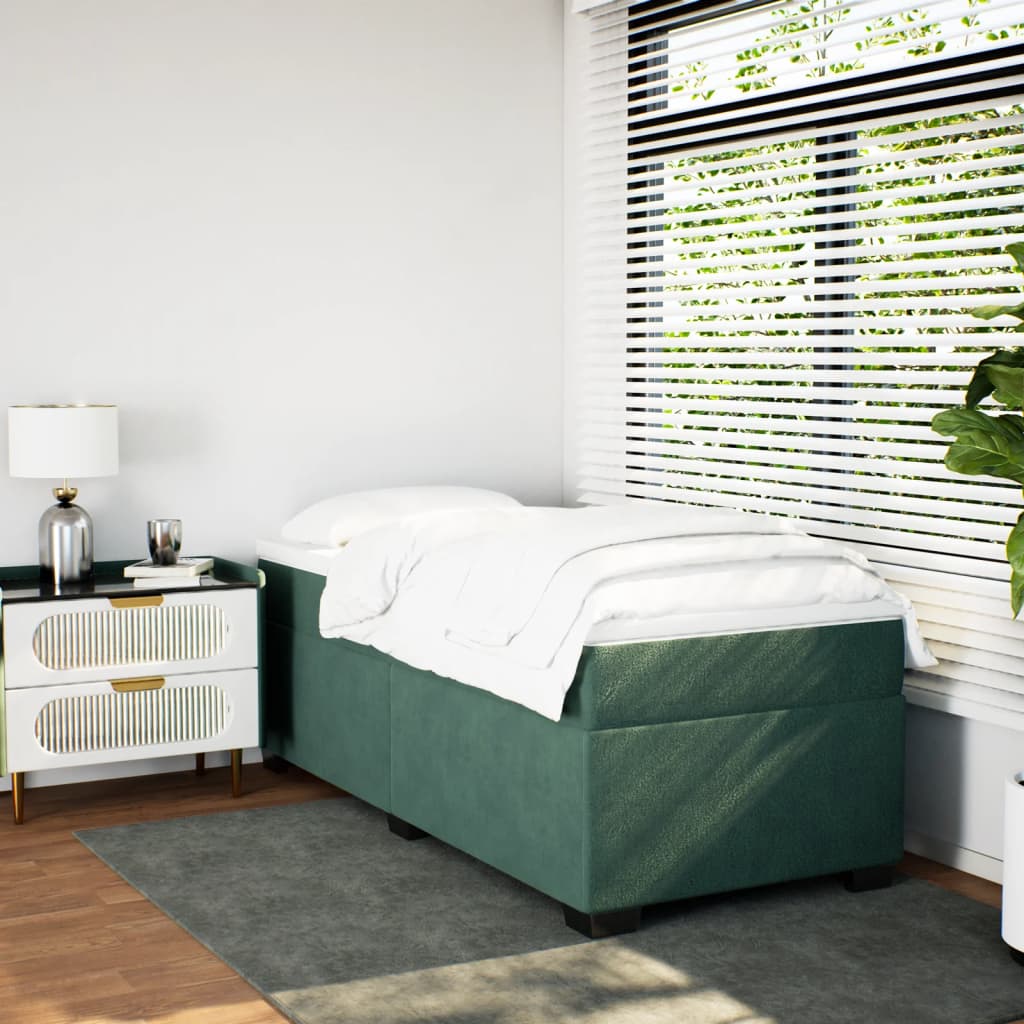 Boxspring met matras fluweel donkergroen 90x200 cm Bedden & bedframes | Creëer jouw Trendy Thuis | Gratis bezorgd & Retour | Trendy.nl