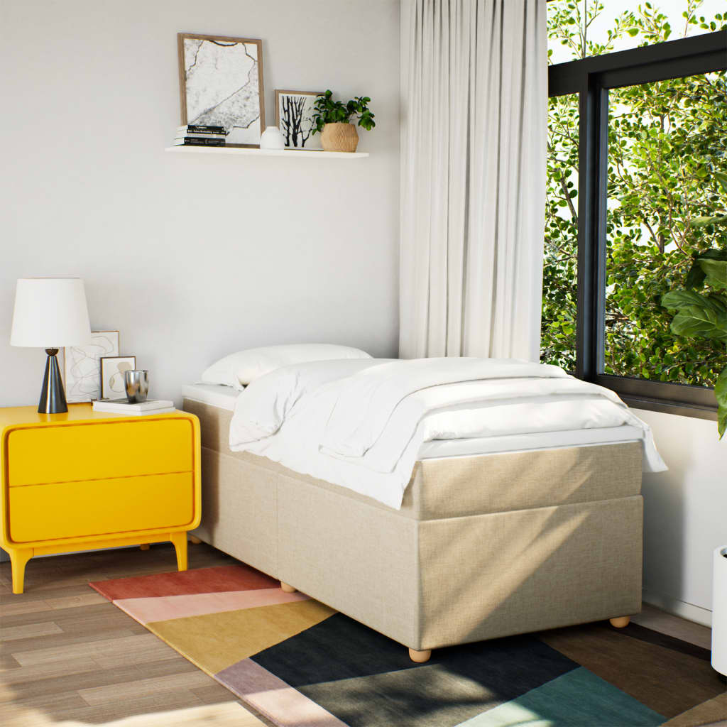 Boxspring met matras stof crèmekleurig 90x190 cm Bedden & bedframes | Creëer jouw Trendy Thuis | Gratis bezorgd & Retour | Trendy.nl