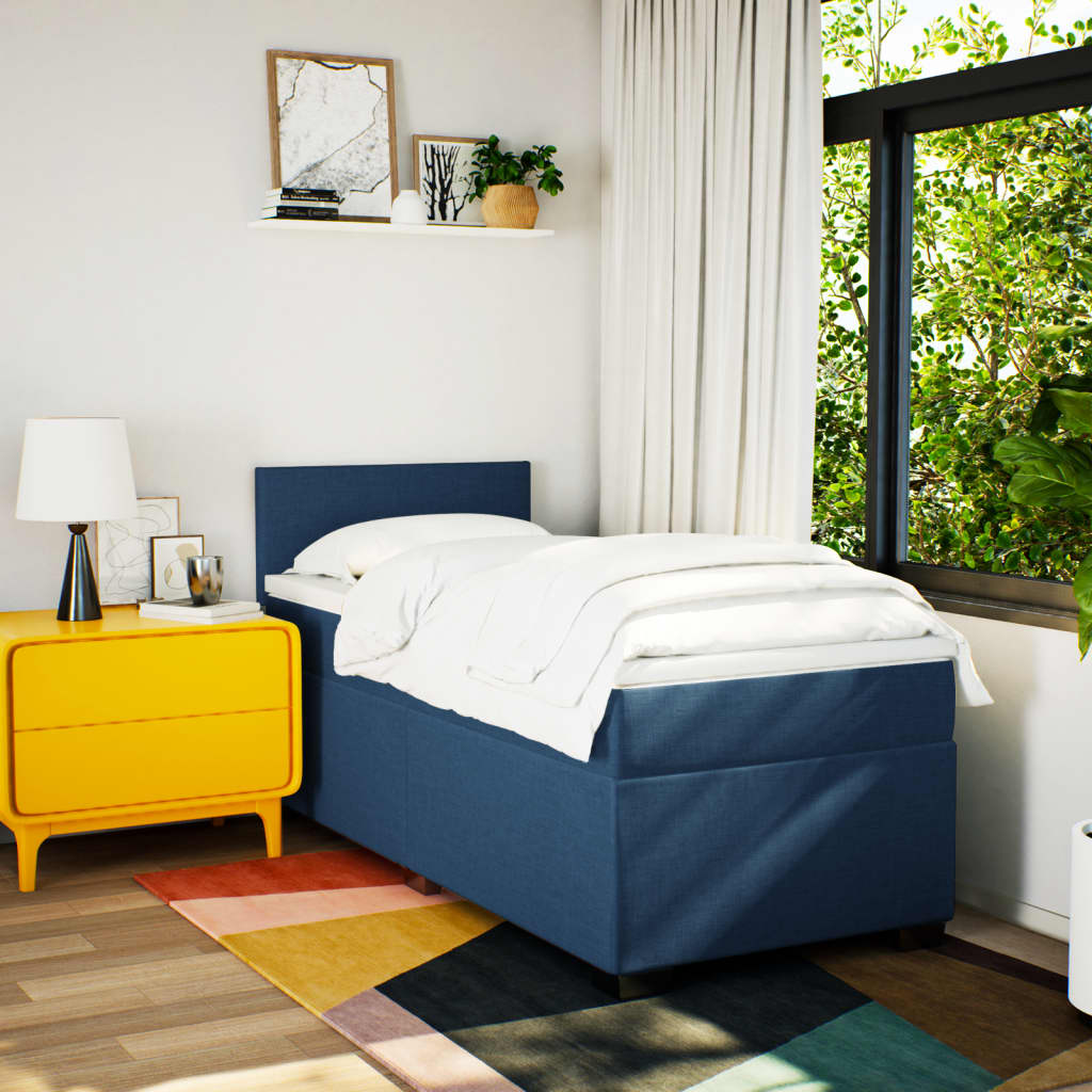 Boxspring met matras stof blauw 90x190 cm Bedden & bedframes | Creëer jouw Trendy Thuis | Gratis bezorgd & Retour | Trendy.nl