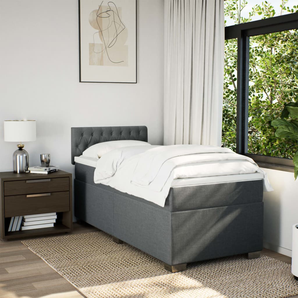 Boxspring met matras stof donkergrijs 90x190 cm Bedden & bedframes | Creëer jouw Trendy Thuis | Gratis bezorgd & Retour | Trendy.nl