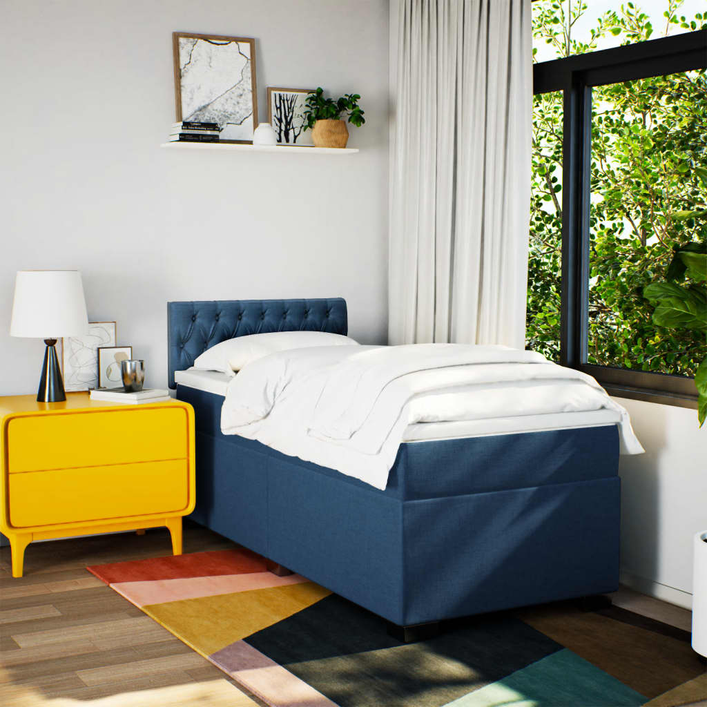 Boxspring met matras stof blauw 90x190 cm Bedden & bedframes | Creëer jouw Trendy Thuis | Gratis bezorgd & Retour | Trendy.nl