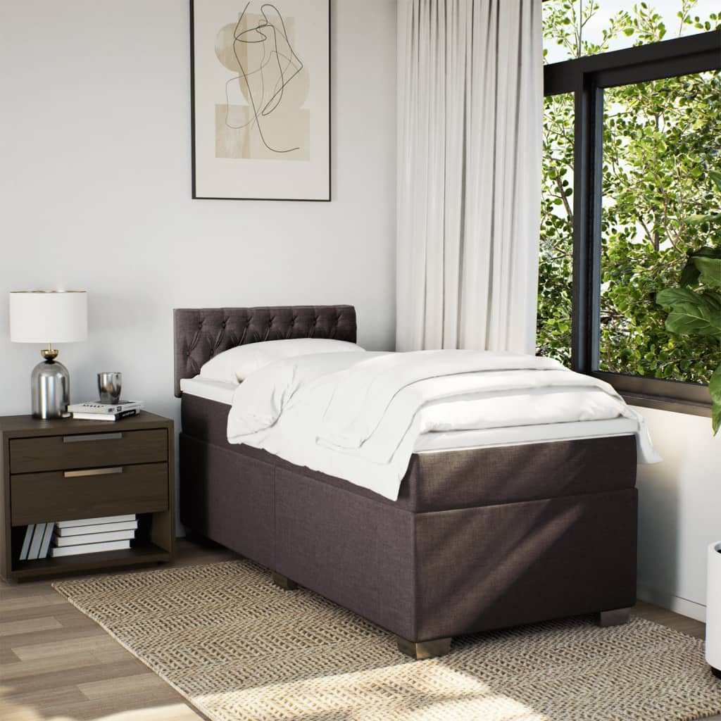 Boxspring met matras stof donkerbruin 90x200 cm Bedden & bedframes | Creëer jouw Trendy Thuis | Gratis bezorgd & Retour | Trendy.nl