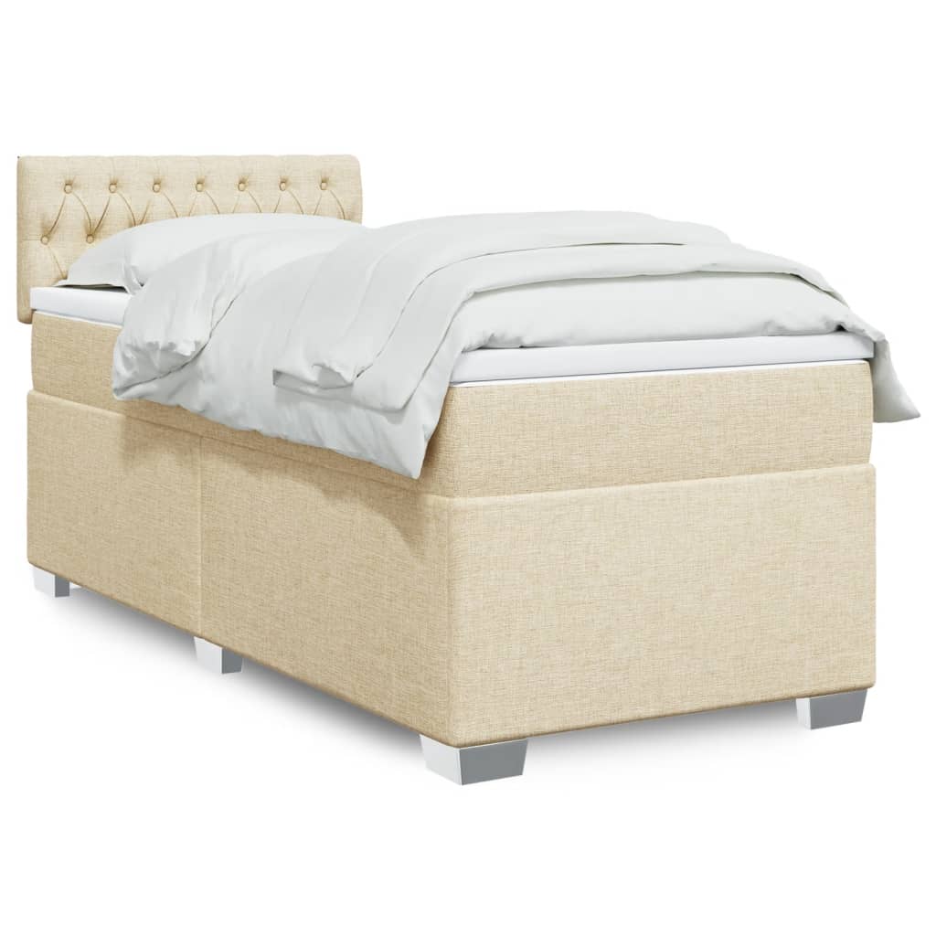 Boxspring met matras stof crèmekleurig 90x200 cm Bedden & bedframes | Creëer jouw Trendy Thuis | Gratis bezorgd & Retour | Trendy.nl