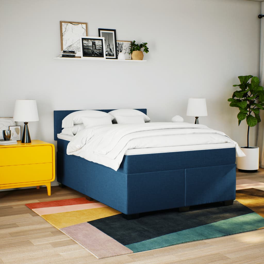 Boxspring met matras stof blauw 140x200 cm