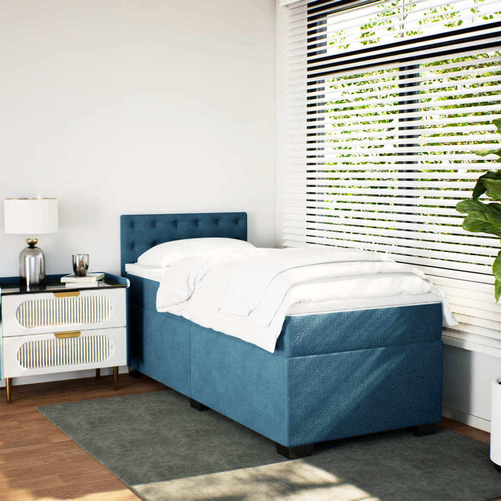 Boxspring met matras fluweel donkerblauw 90x190 cm Bedden & bedframes | Creëer jouw Trendy Thuis | Gratis bezorgd & Retour | Trendy.nl