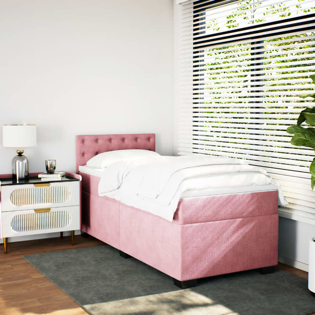 Boxspring met matras fluweel roze 90x190 cm