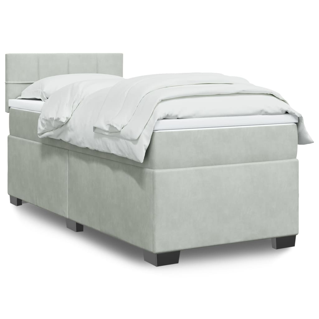 Boxspring met matras fluweel lichtgrijs 90x190 cm Bedden & bedframes | Creëer jouw Trendy Thuis | Gratis bezorgd & Retour | Trendy.nl