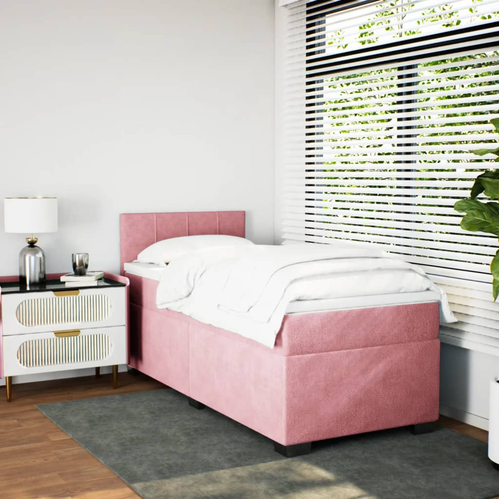 Boxspring met matras fluweel roze 90x190 cm