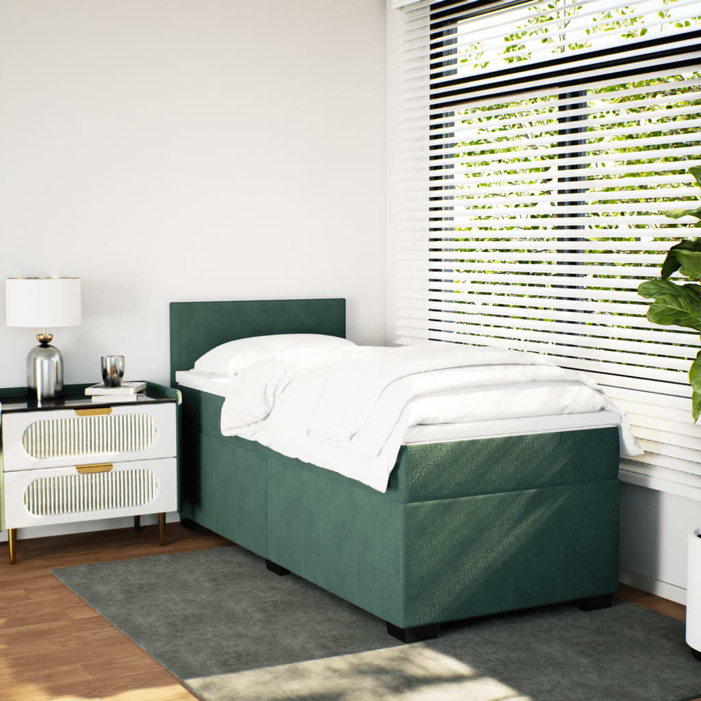 Boxspring met matras fluweel donkergroen 90x200 cm Bedden & bedframes | Creëer jouw Trendy Thuis | Gratis bezorgd & Retour | Trendy.nl