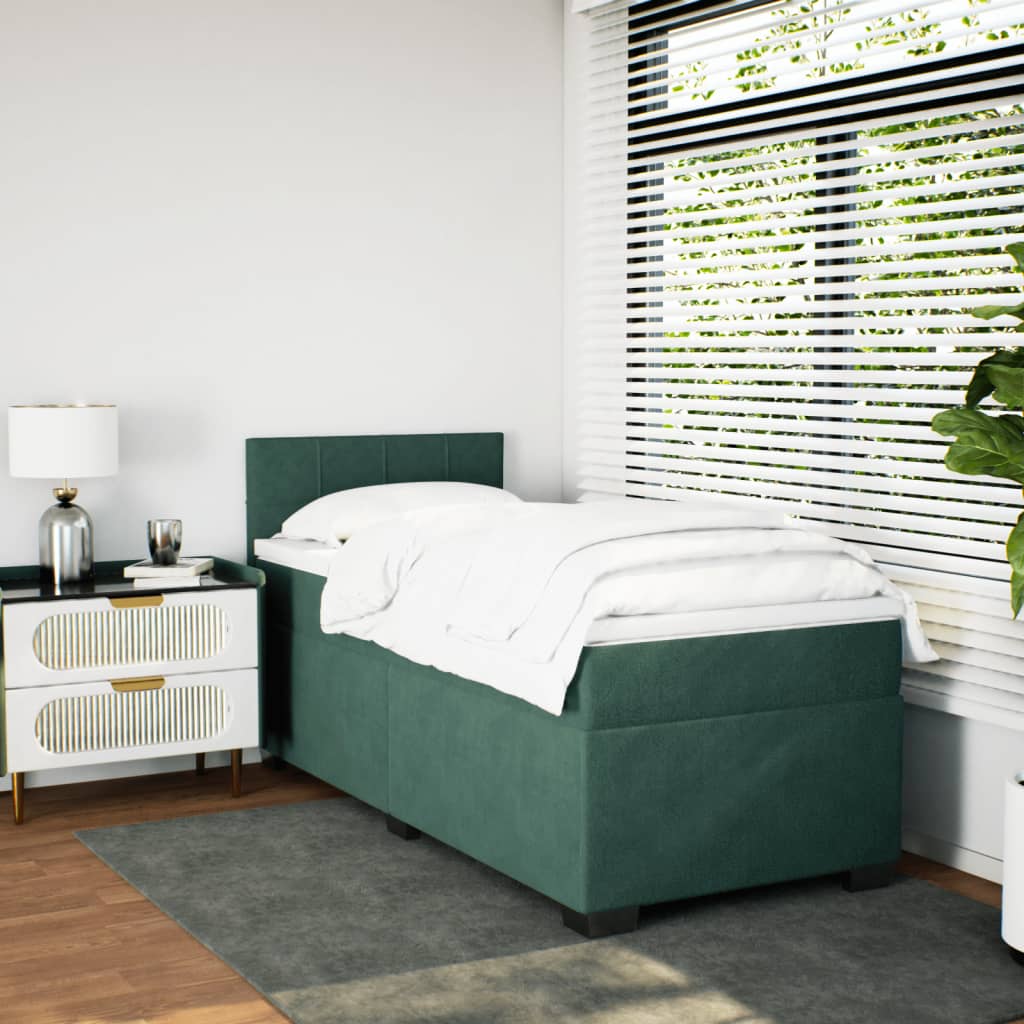 Boxspring met matras fluweel donkergroen 90x200 cm Bedden & bedframes | Creëer jouw Trendy Thuis | Gratis bezorgd & Retour | Trendy.nl