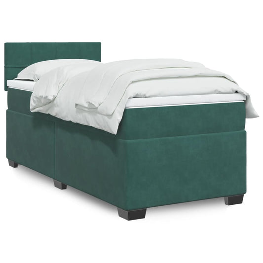 Boxspring met matras fluweel donkergroen 90x200 cm Bedden & bedframes | Creëer jouw Trendy Thuis | Gratis bezorgd & Retour | Trendy.nl