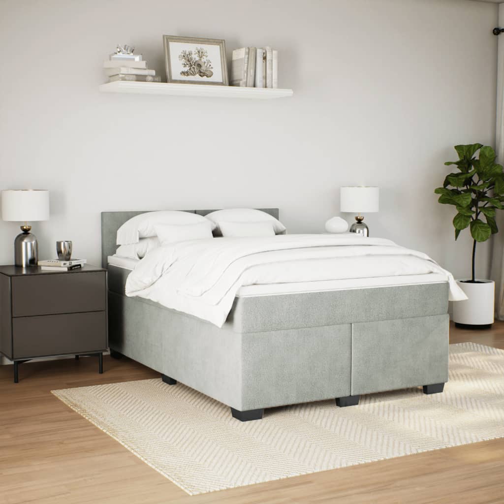 Boxspring met matras fluweel lichtgrijs 140x190 cm Bedden & bedframes | Creëer jouw Trendy Thuis | Gratis bezorgd & Retour | Trendy.nl