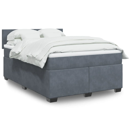 Boxspring met matras fluweel donkergrijs 140x190 cm Bedden & bedframes | Creëer jouw Trendy Thuis | Gratis bezorgd & Retour | Trendy.nl