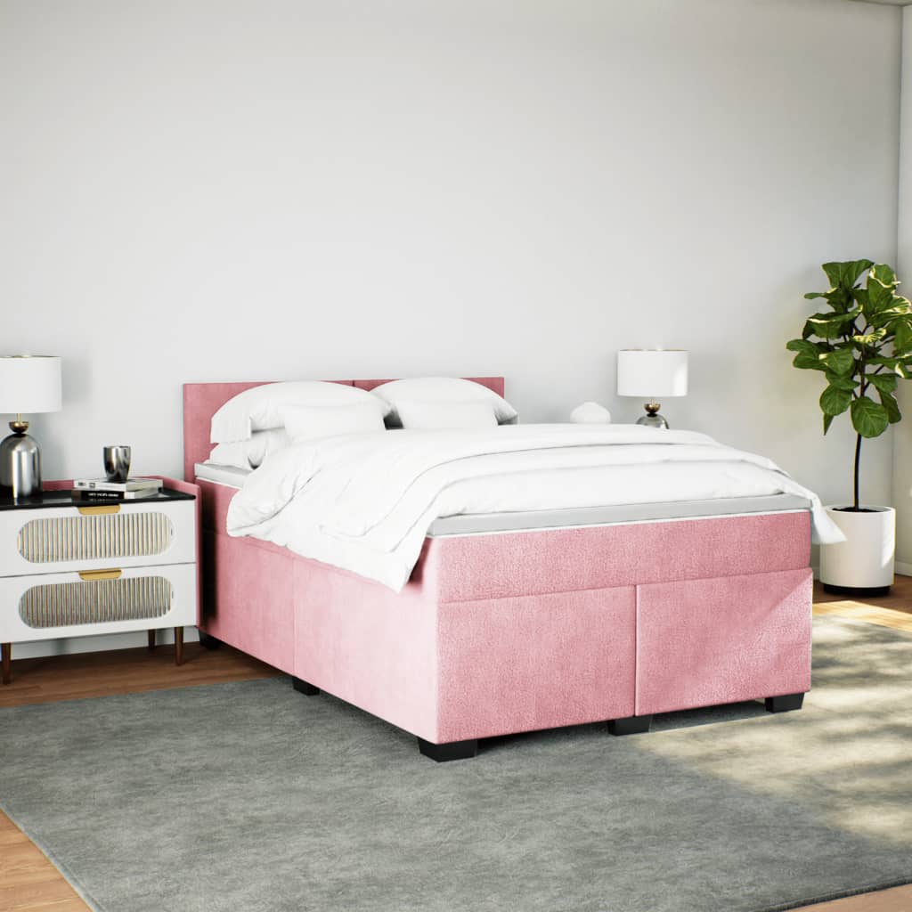 Boxspring met matras fluweel roze 140x190 cm Bedden & bedframes | Creëer jouw Trendy Thuis | Gratis bezorgd & Retour | Trendy.nl