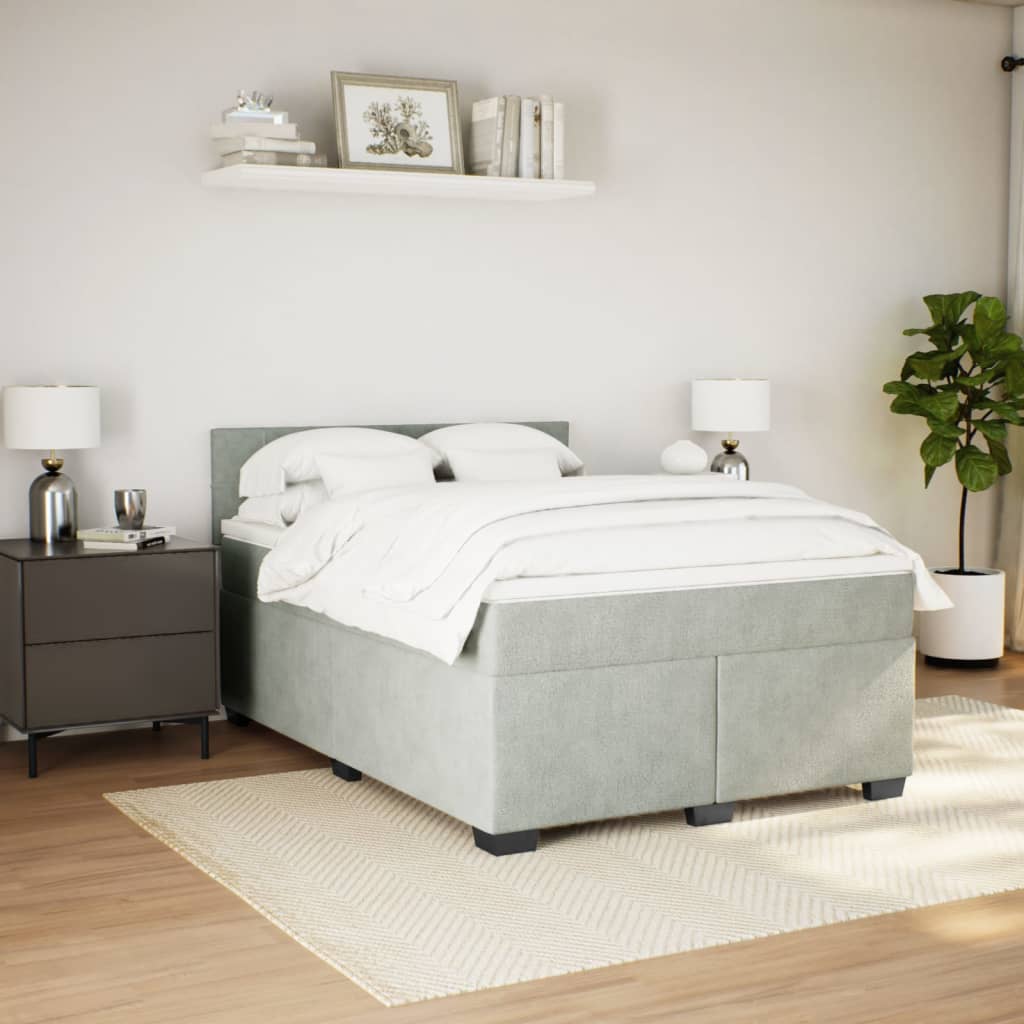 Boxspring met matras fluweel lichtgrijs 140x190 cm Bedden & bedframes | Creëer jouw Trendy Thuis | Gratis bezorgd & Retour | Trendy.nl