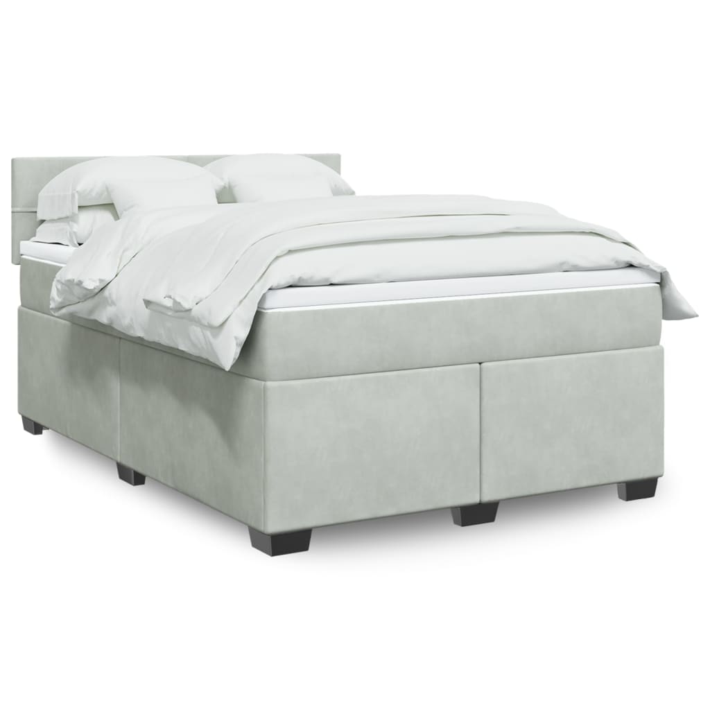 Boxspring met matras fluweel lichtgrijs 140x190 cm Bedden & bedframes | Creëer jouw Trendy Thuis | Gratis bezorgd & Retour | Trendy.nl