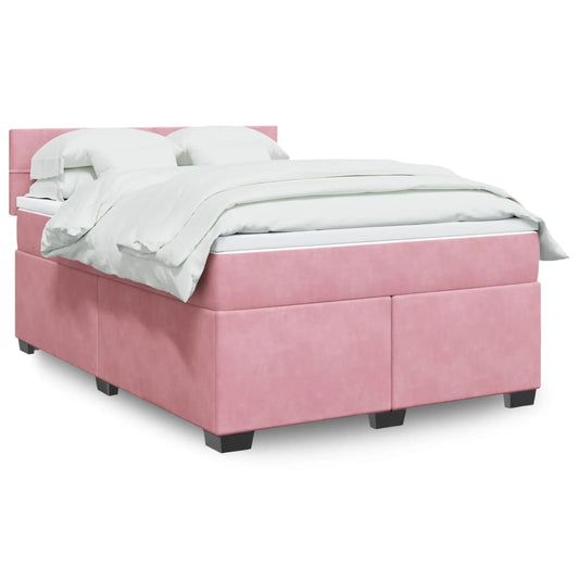 Boxspring met matras fluweel roze 140x190 cm