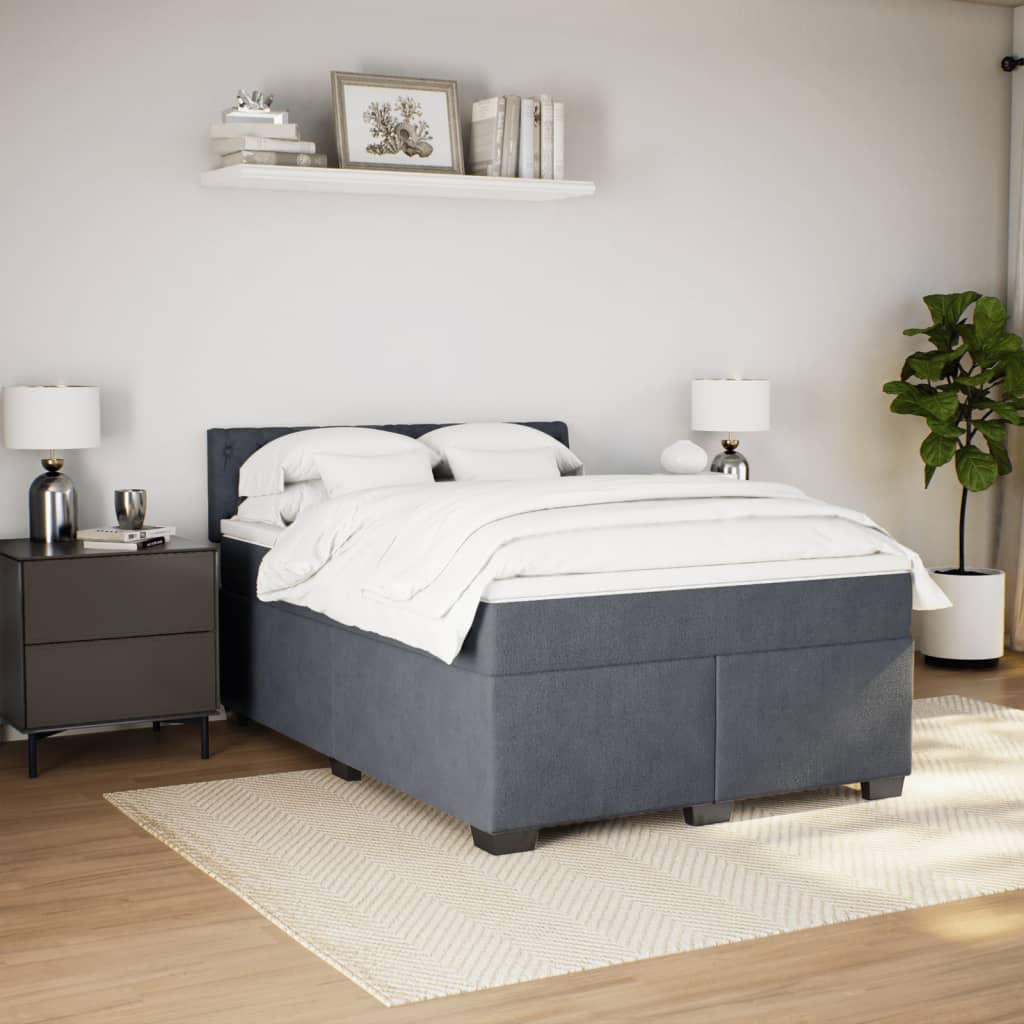 Boxspring met matras fluweel donkergrijs 140x190 cm Bedden & bedframes | Creëer jouw Trendy Thuis | Gratis bezorgd & Retour | Trendy.nl