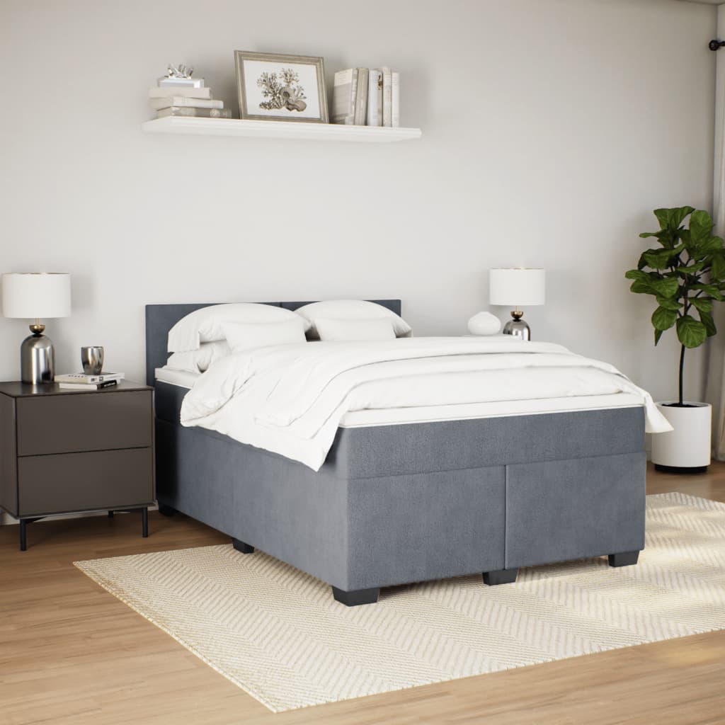 Boxspring met matras fluweel donkergrijs 140x200 cm Bedden & bedframes | Creëer jouw Trendy Thuis | Gratis bezorgd & Retour | Trendy.nl