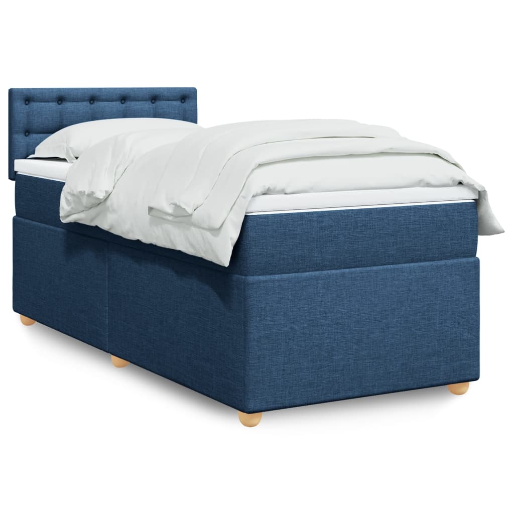 Boxspring met matras stof blauw 90x190 cm