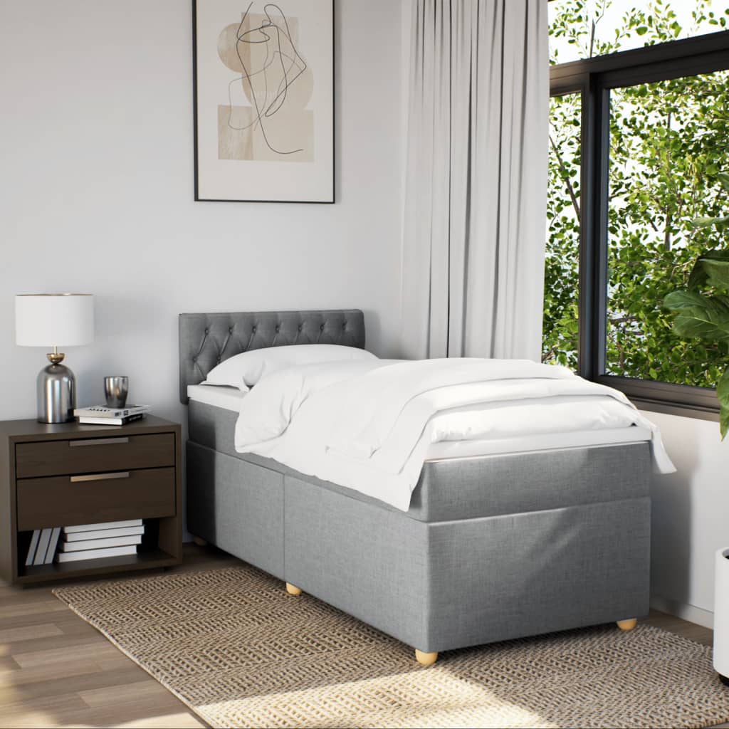 Boxspring met matras stof lichtgrijs 90x200 cm Bedden & bedframes | Creëer jouw Trendy Thuis | Gratis bezorgd & Retour | Trendy.nl