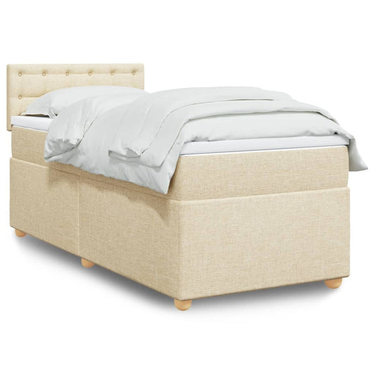 Boxspring met matras stof crèmekleurig 90x200 cm Bedden & bedframes | Creëer jouw Trendy Thuis | Gratis bezorgd & Retour | Trendy.nl