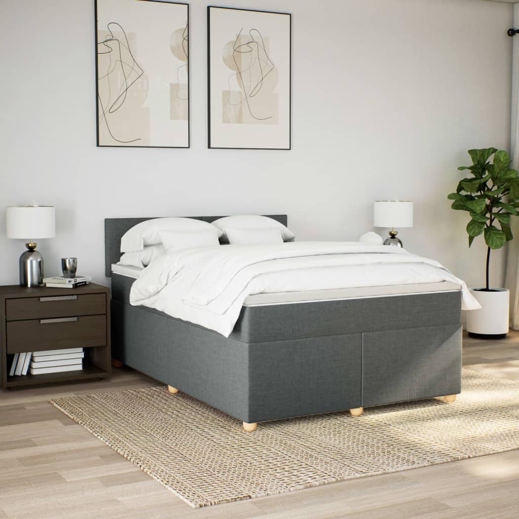 Boxspring met matras stof donkergrijs 140x190 cm Bedden & bedframes | Creëer jouw Trendy Thuis | Gratis bezorgd & Retour | Trendy.nl