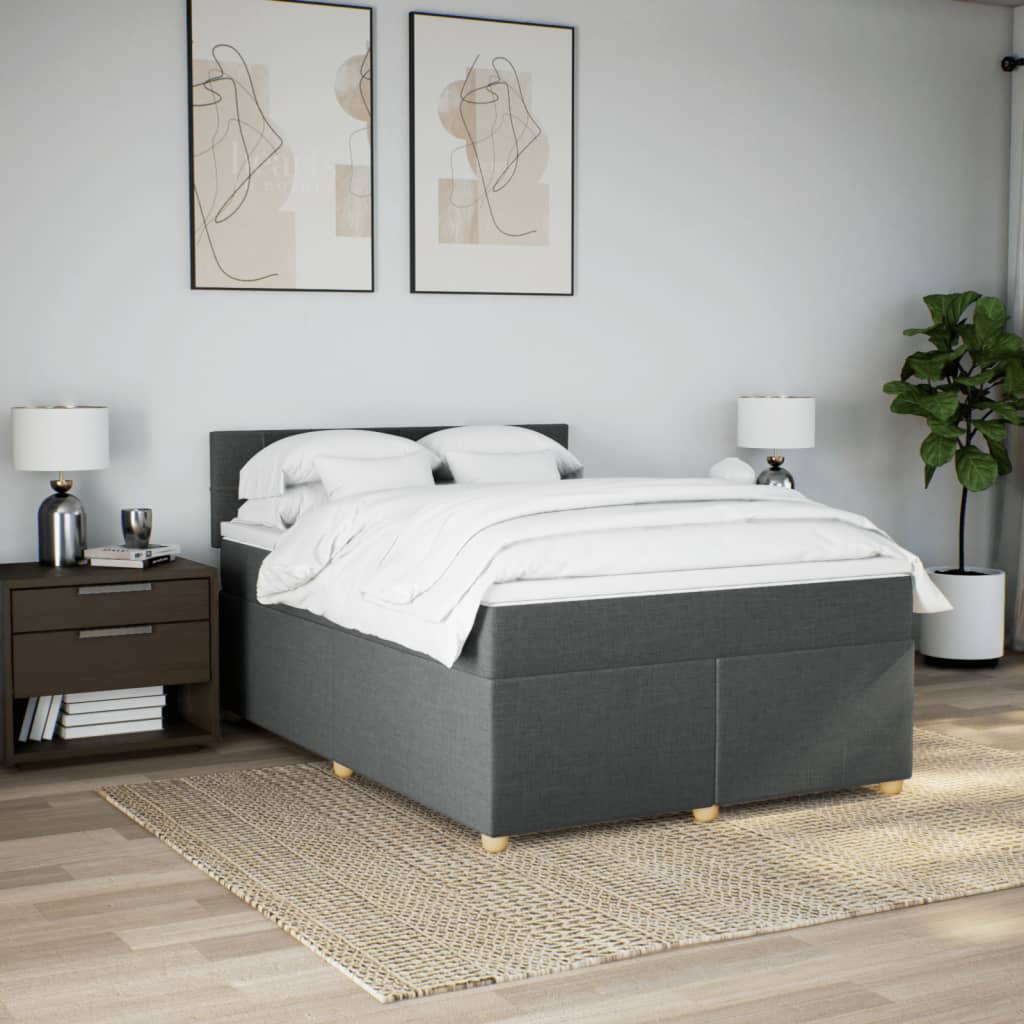 Boxspring met matras stof donkergrijs 140x190 cm Bedden & bedframes | Creëer jouw Trendy Thuis | Gratis bezorgd & Retour | Trendy.nl