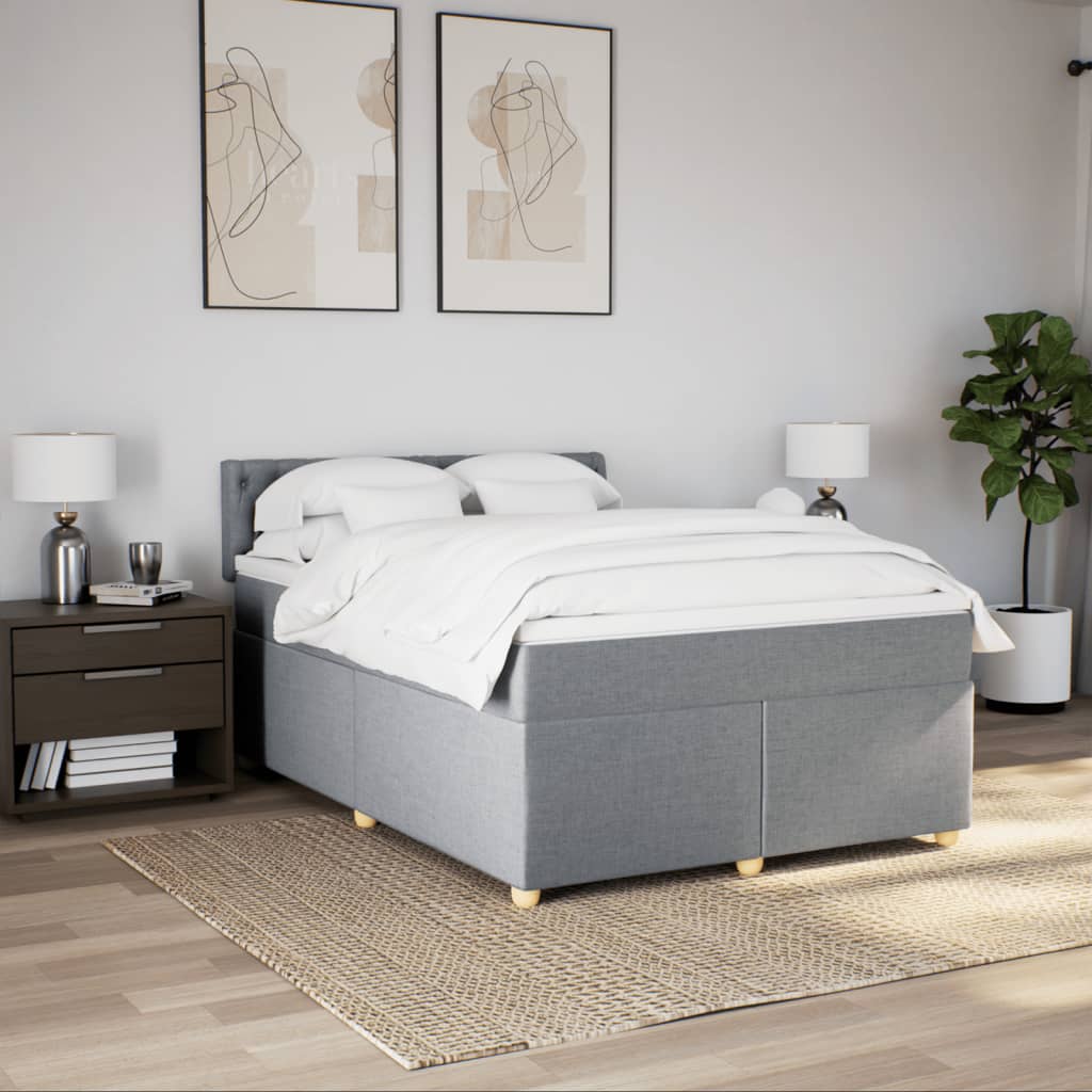 Boxspring met matras stof lichtgrijs 140x190 cm Bedden & bedframes | Creëer jouw Trendy Thuis | Gratis bezorgd & Retour | Trendy.nl