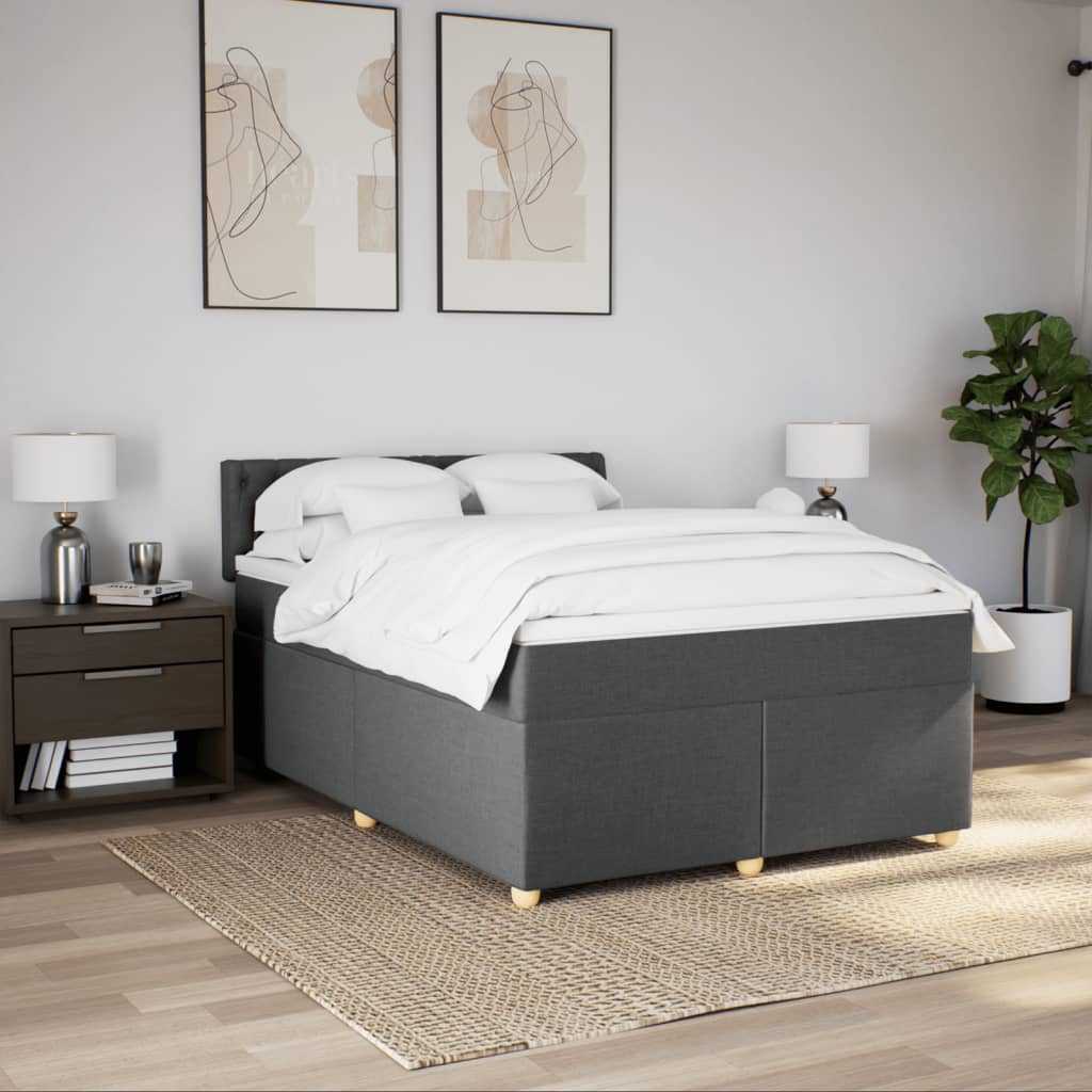 Boxspring met matras stof donkergrijs 140x190 cm Bedden & bedframes | Creëer jouw Trendy Thuis | Gratis bezorgd & Retour | Trendy.nl