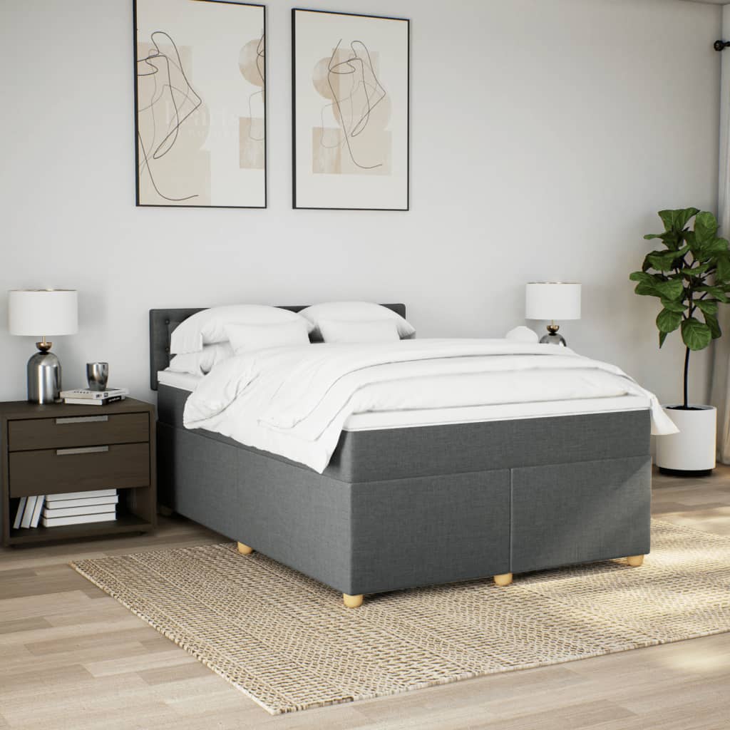 Boxspring met matras stof donkergrijs 140x190 cm Bedden & bedframes | Creëer jouw Trendy Thuis | Gratis bezorgd & Retour | Trendy.nl