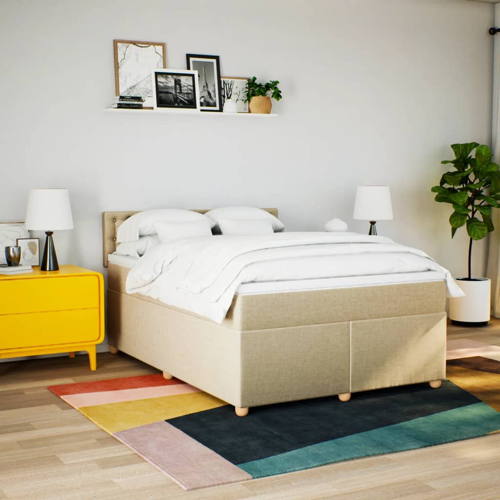 Boxspring met matras stof crèmekleurig 140x200 cm Bedden & bedframes | Creëer jouw Trendy Thuis | Gratis bezorgd & Retour | Trendy.nl