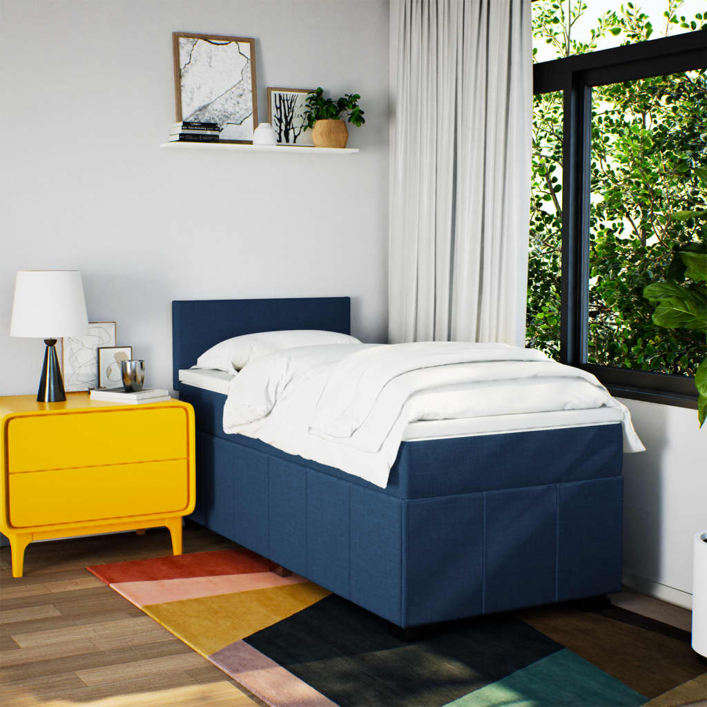 Boxspring met matras stof blauw 90x190 cm Bedden & bedframes | Creëer jouw Trendy Thuis | Gratis bezorgd & Retour | Trendy.nl