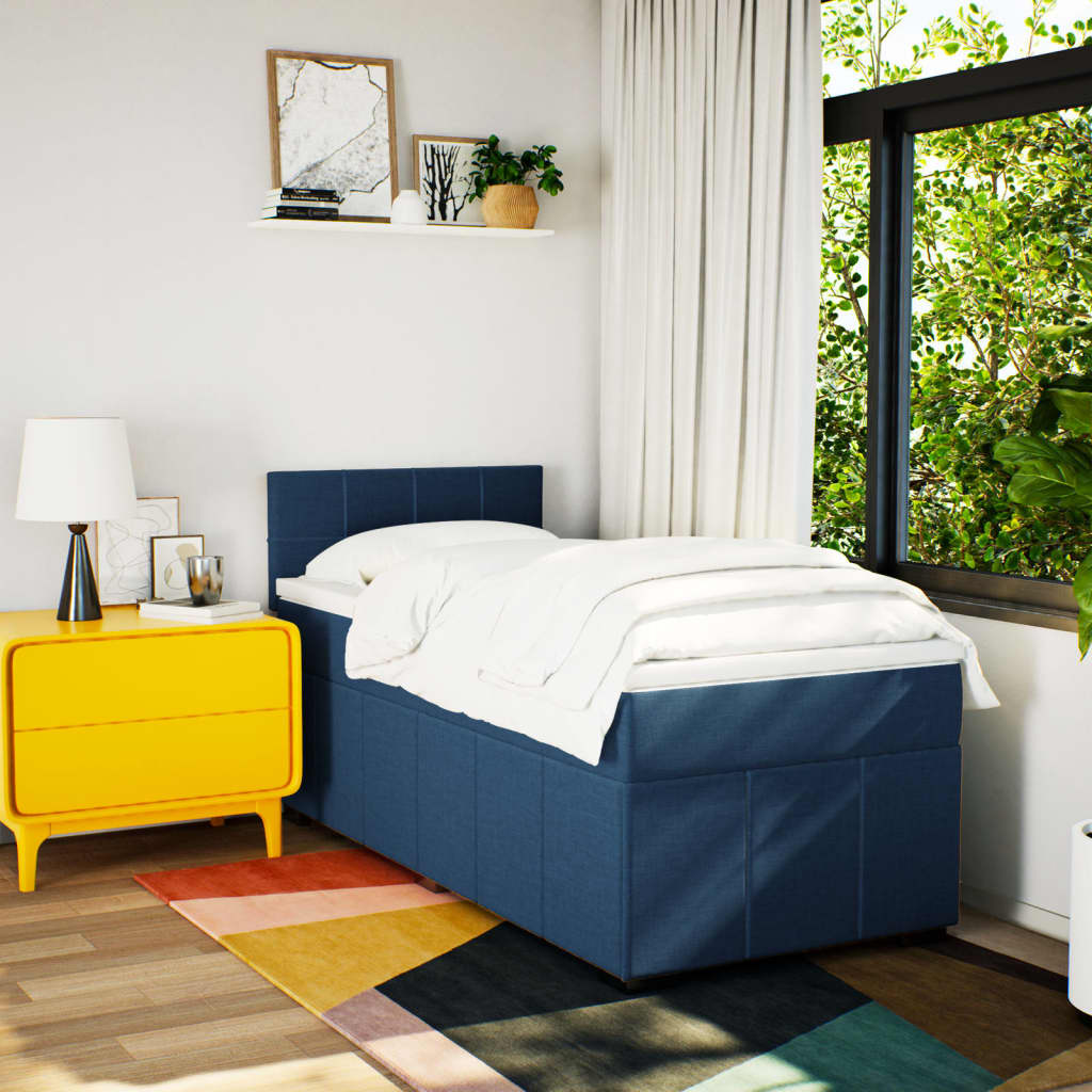 Boxspring met matras stof blauw 90x190 cm