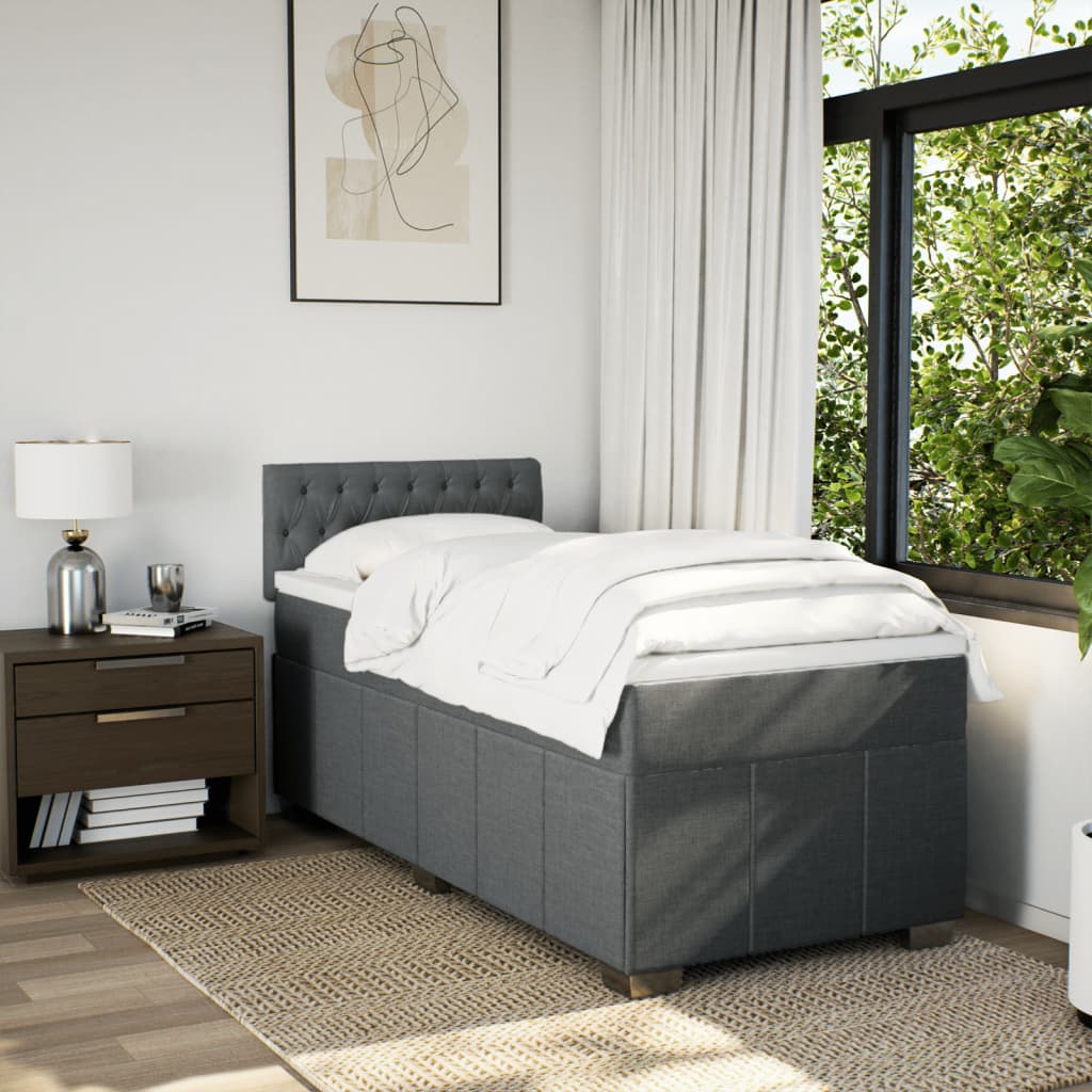 Boxspring met matras stof donkergrijs 90x190 cm Bedden & bedframes | Creëer jouw Trendy Thuis | Gratis bezorgd & Retour | Trendy.nl