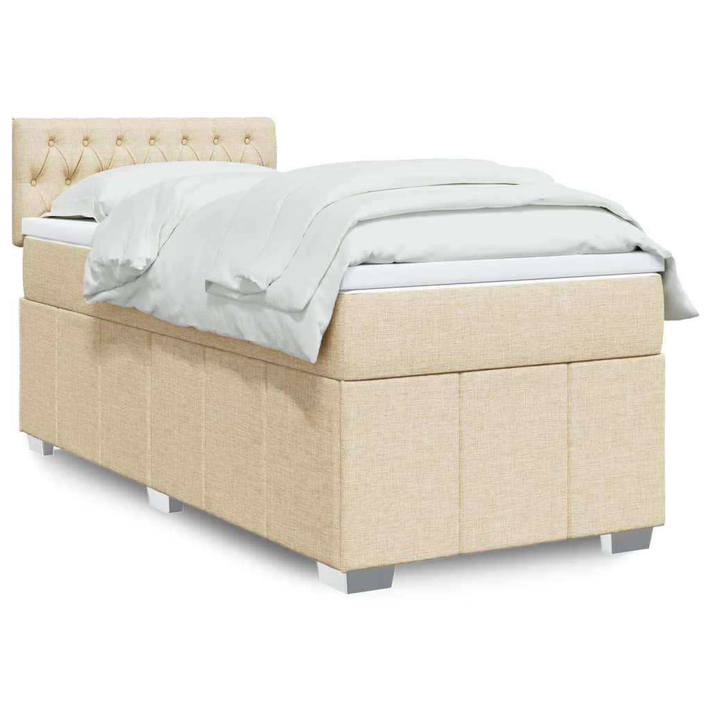 Boxspring met matras stof crèmekleurig 90x190 cm Bedden & bedframes | Creëer jouw Trendy Thuis | Gratis bezorgd & Retour | Trendy.nl