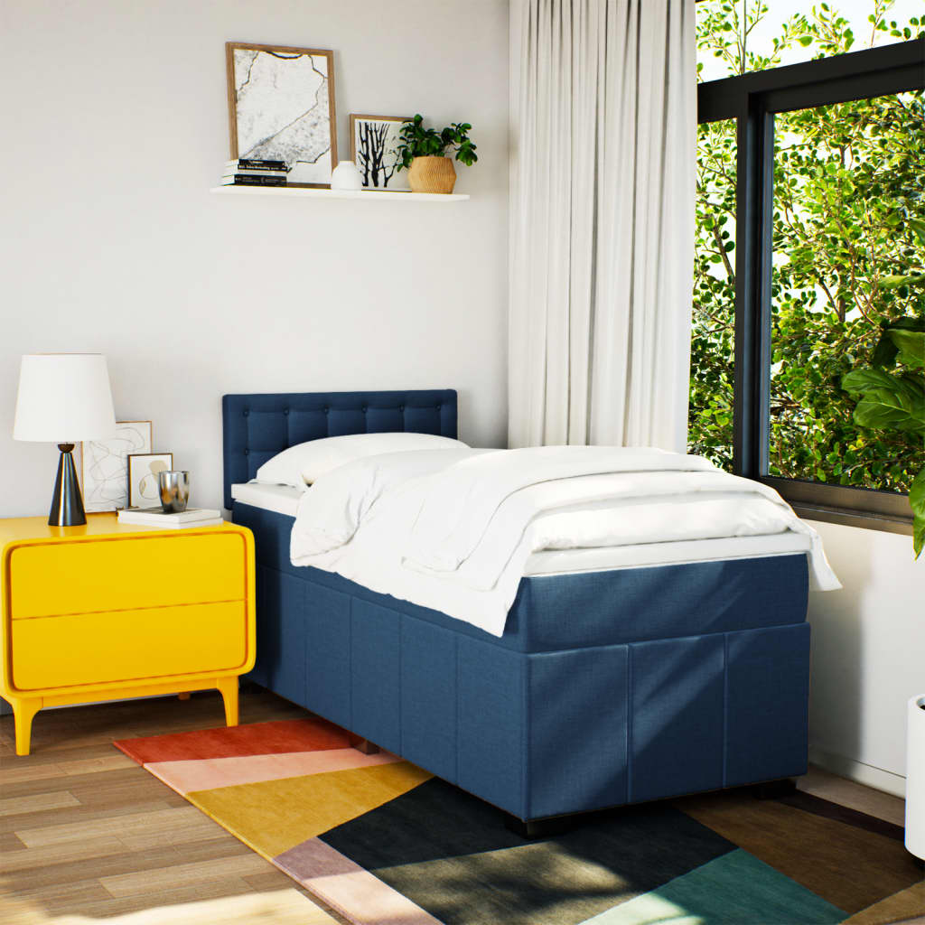 Boxspring met matras stof blauw 90x190 cm Bedden & bedframes | Creëer jouw Trendy Thuis | Gratis bezorgd & Retour | Trendy.nl