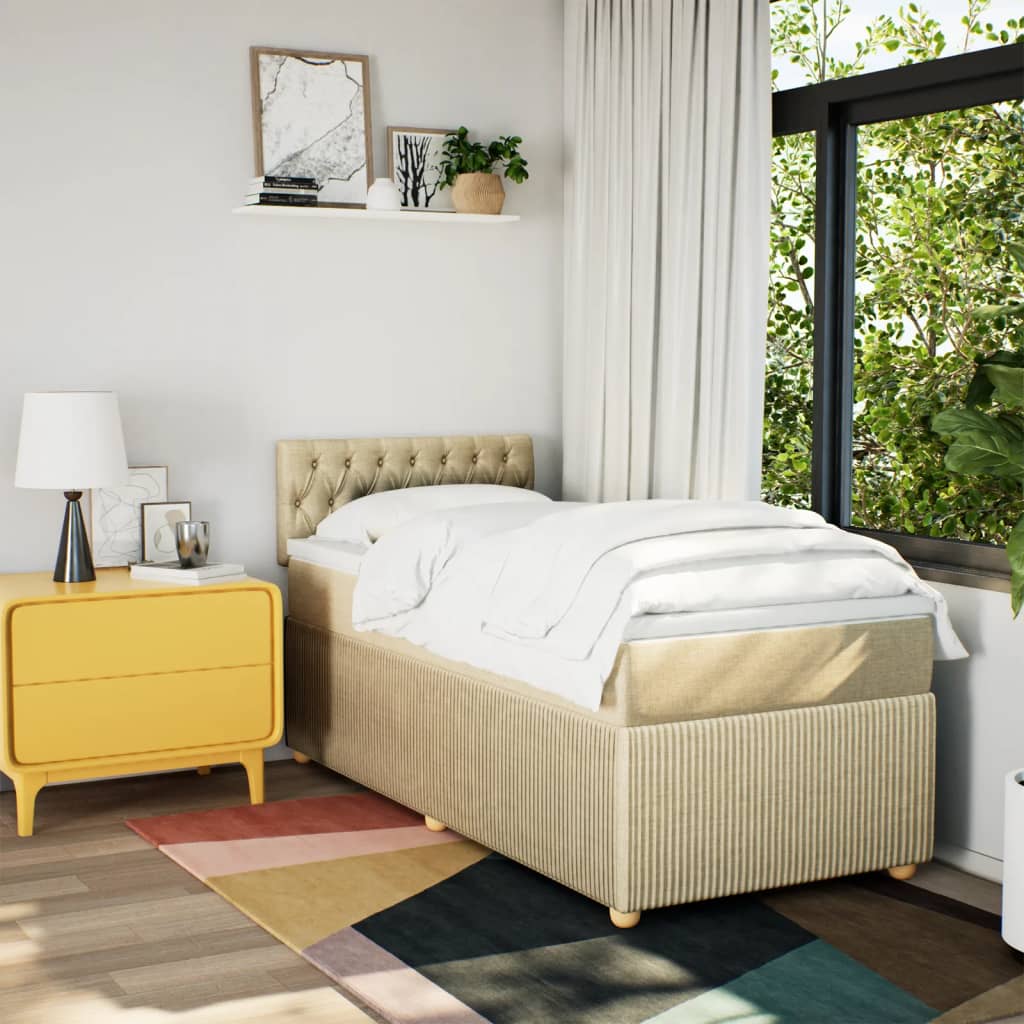 Boxspring met matras stof crèmekleurig 90x190 cm Bedden & bedframes | Creëer jouw Trendy Thuis | Gratis bezorgd & Retour | Trendy.nl